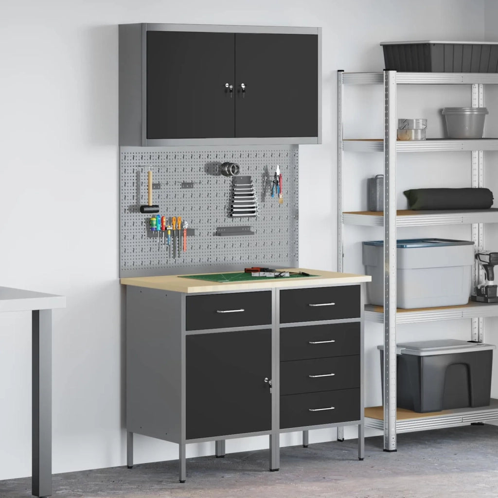 Mobile da lavoro 5 pcs Nero Legno ingegnerizzato e acciaio 3321424