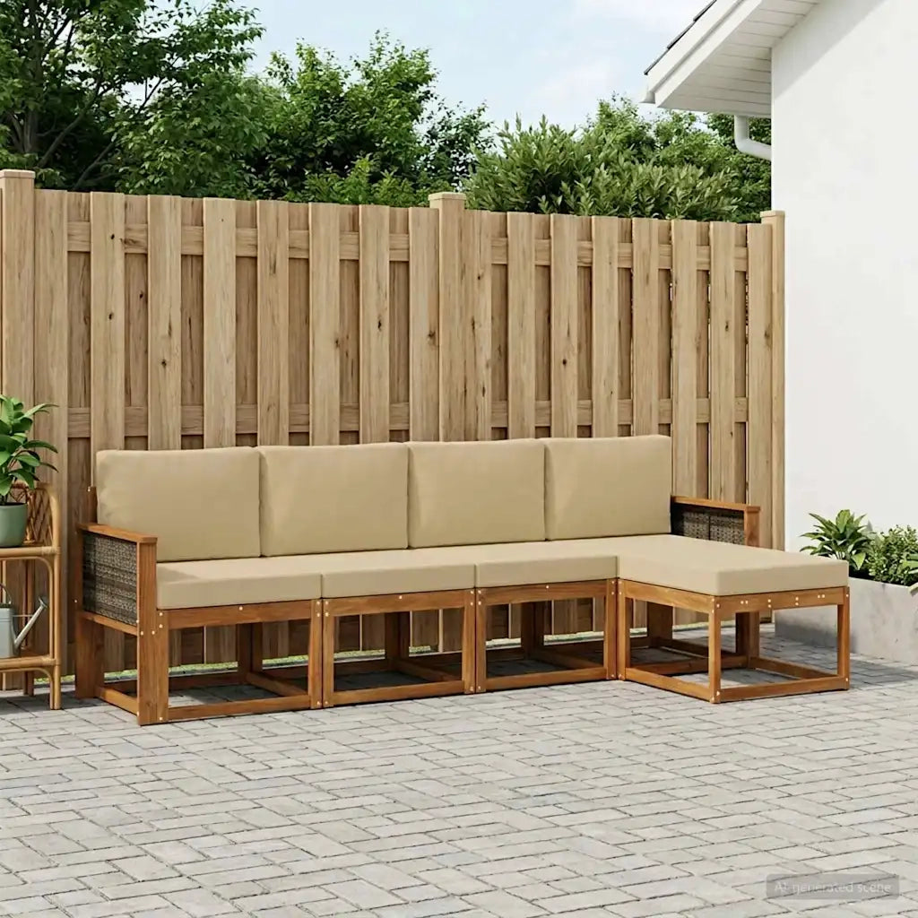 Set di divani da esterno 5 pcs Naturale e Beige Poliestere