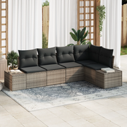 Set divano da giardino a 5 pezzi con cuscini Grigio Polirattan