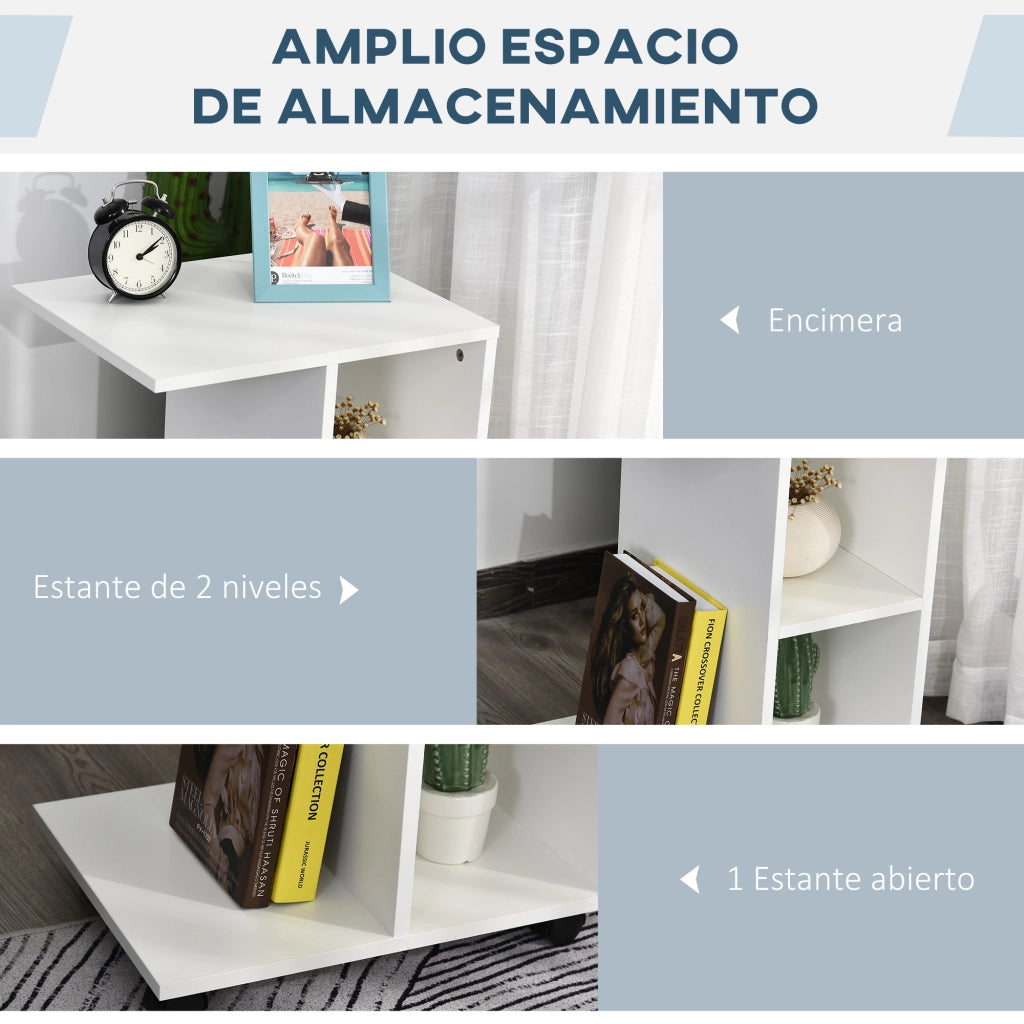 Tavolino da salotto con ruote e ripiani aperti ¨C Zephmum ¨C 45x35x58 cm Bianco