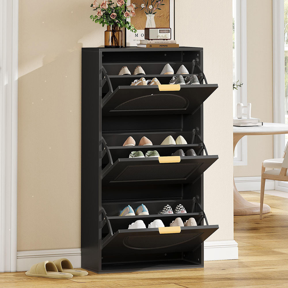Armadio per scarpe stretto a 3 ante - Xylo - 60x24x114 cm - Nero