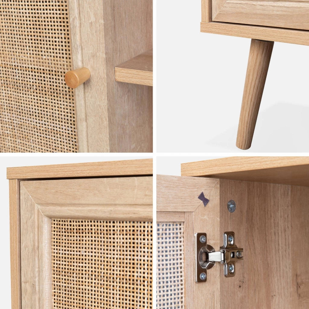 Credenza in cannage, 1 anta, 80cm, marrone naturale