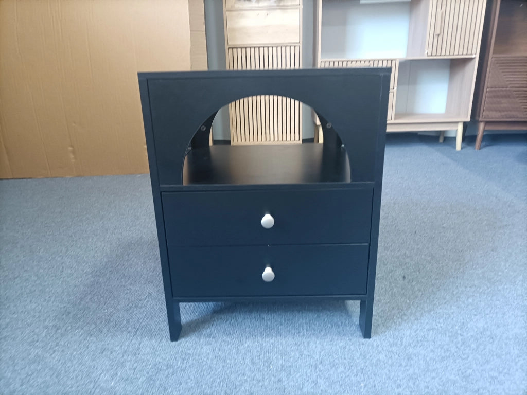 Comodino con 2 cassetti e vano aperto in MDF con gambe in legno nero per camera da letto soggiorno e ingresso