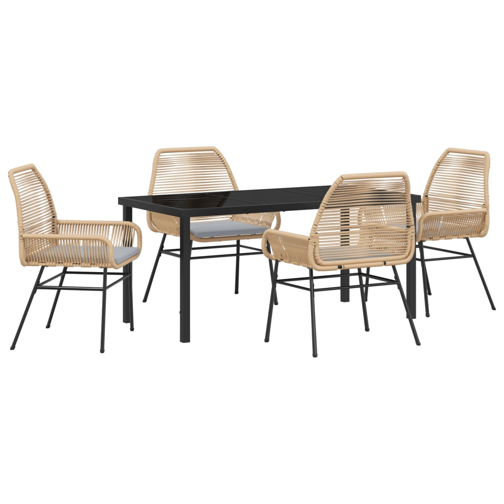 Set da Pranzo da Giardino da 5 Pezzi con Cuscini Marrone Rattan Poliestere