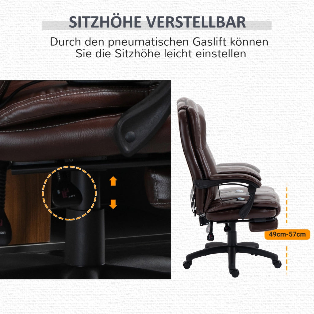 Poltrona Massaggiante Reclinabile con Poggiapiedi e Schienale Regolabile ¨C Zephmum ¨C Pelle Sintetica Marrone 68.5x68.5x113-121cm