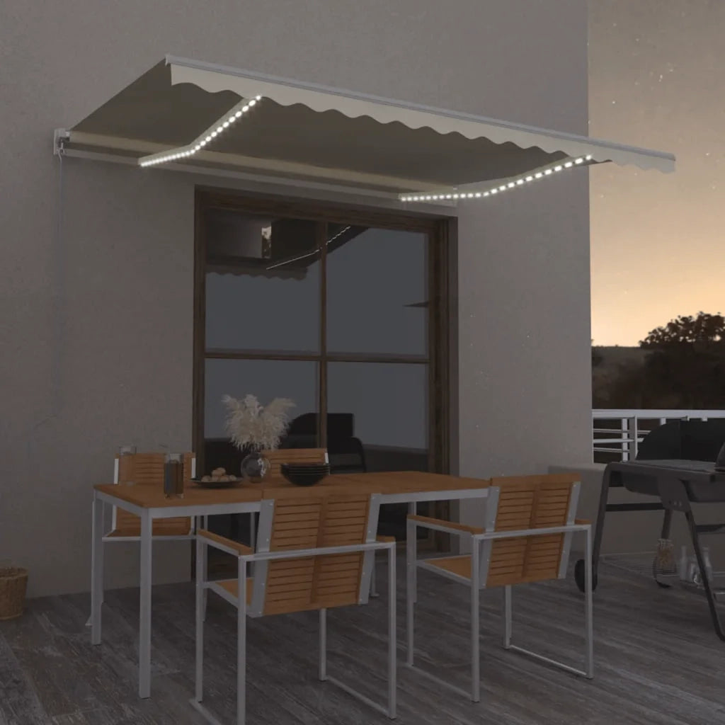 Tenda da Sole Retrattile Manuale con LED 400x300 cm Crema cod mxl 43639