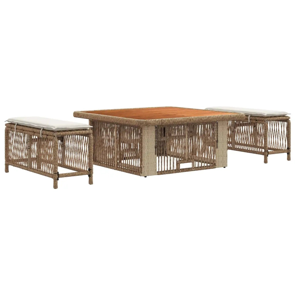 Set da Pranzo per Giardino 3 pcs Beige e Crema polyrattan