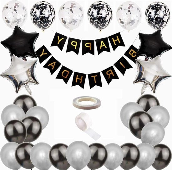 Decorazione di Compleanno Garland Nero Argento - Articoli da Festa per 18° 21° 30° 40° 50° Compleanno