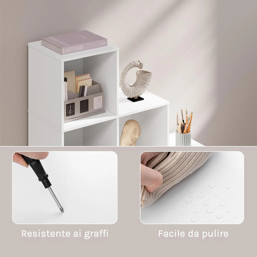 Scaffale per Libri, Scaffale per Scale Con 10 Cubi, Libreria in Legno Ingegnerizzato Bianco, per Camera da Letto, Soggiorno, Studio, Ufficio, 120x30x120cm, SK062ws