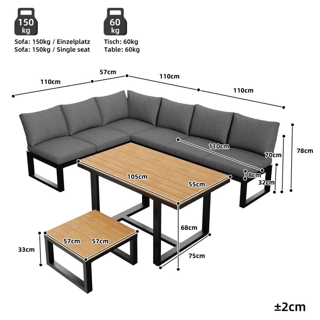 Set Giardino 6 Pezzi con Tavolo e Tavolino ¨C MINIMAL ¨C Polyrattan Grigio, Acciaio