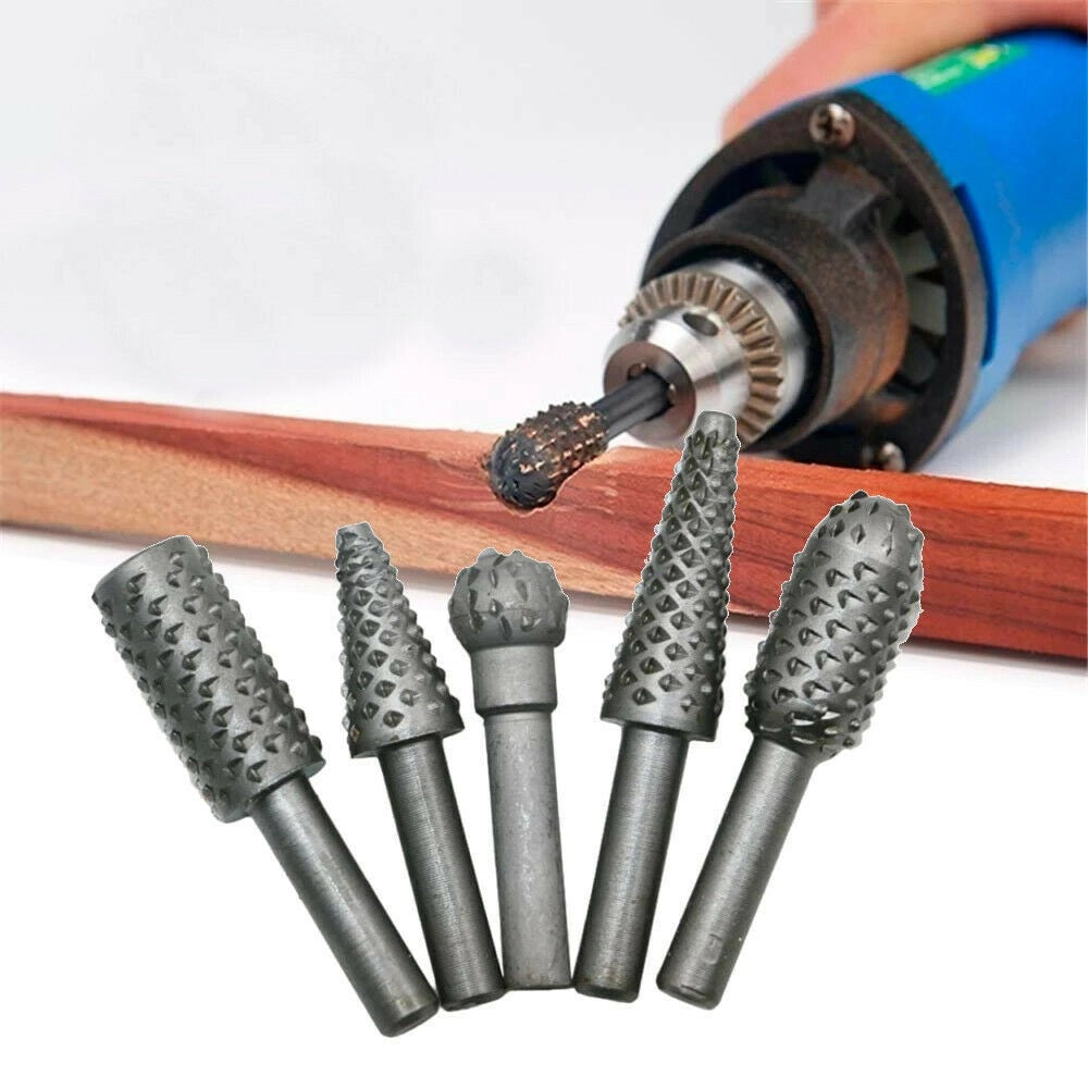 Trade Shop - 5 Punte Frese Per Mini Trapano Raspa Levigatura Modellismo Intaglio Legno 6 Mm -