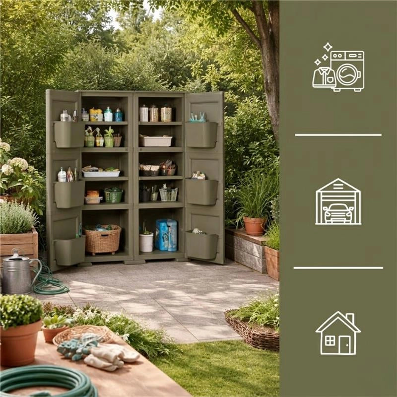 MOBILE MULTIUSO 2 ANTE WENGÉ 79X43X125 CM CON 3 MODULI E 6 TASCHE LATERALI – CONTENITORE VERTICALE SALVASPAZIO PER ORGANIZZAZIONE CASA