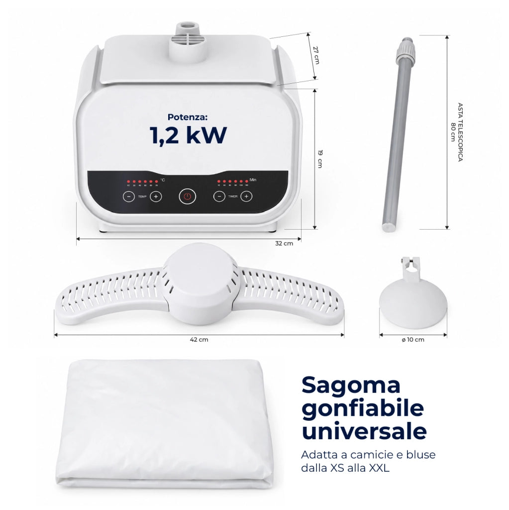 Manichino per Stirare e Asciugare Camicie 1200W, Stiratore e Ferro da Stiro Verticale Automatico con Timer 180 Min