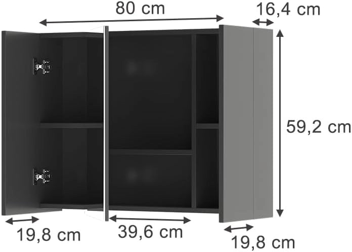 Specchio contenitore bagno Leopold, Antracite, 80 x 59.2 cm con ripiani