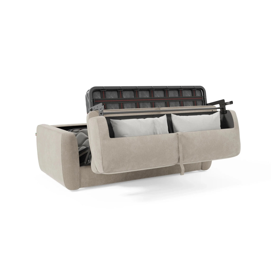 Leonida Divano letto sfoderabile e materasso H18 cm - vano portaguanciali in tessuto Smacchiabile T23 202 cm panna