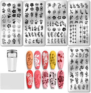 Set di timbri per unghie per disegni di fiori e farfalle con timbro e raschiatore - Accessori DIY per manicure per donne - 5 pezzi