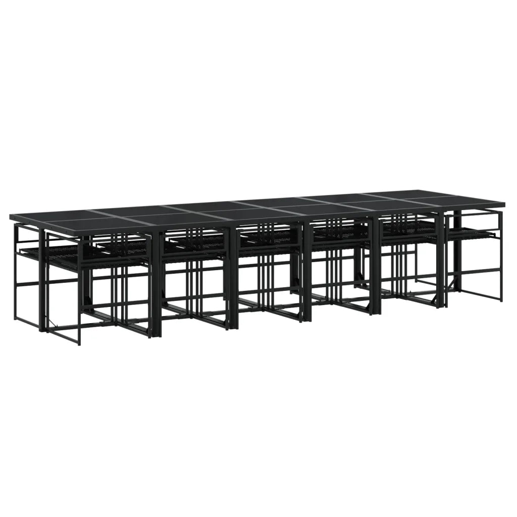 Set da Pranzo da Giardino 13pz con Cuscini Nero in Polyrattan