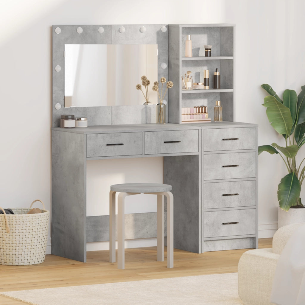 Set di Toeletta a 2 Pezzi con LED in Legno Ingegnerizzato Grigio