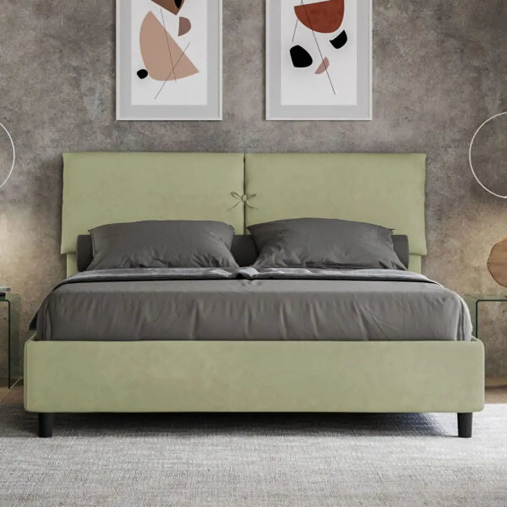 Letto matrimoniale contenitore imbottito 160x210 microfibra tè verde Mados