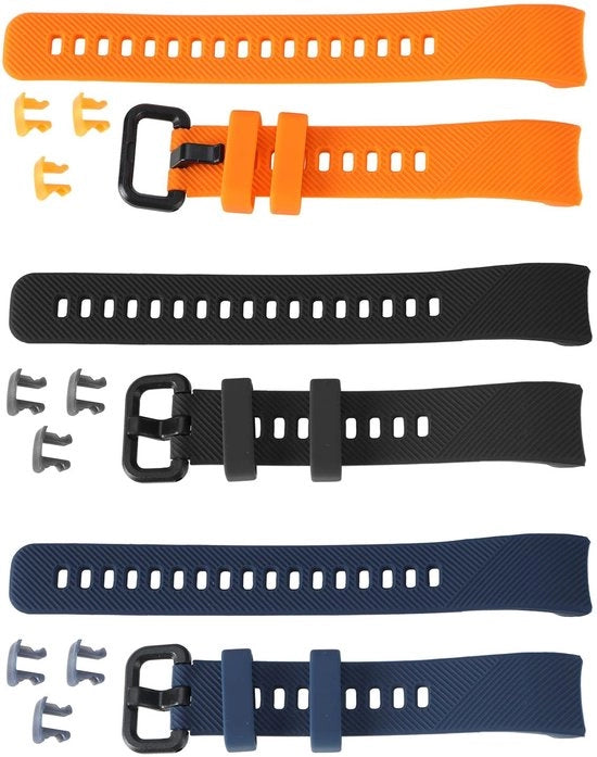 Cinturino orologio sostitutivo - Bottoncini in silicone - Comodo e duraturo - Nero blu arancione - Adatto per Huawei Honor Band 4/5 - 3x sostituzione