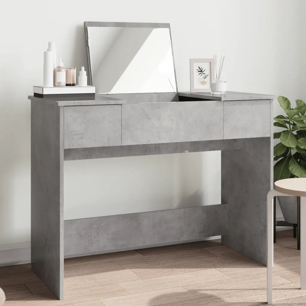 Toeletta | Tavolo da Trucco con Specchio Grigio Cemento 100x45x76 cm