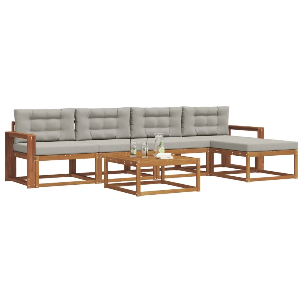 Set di divani da esterno 6 pcs Grigio Naturale e Chiaro