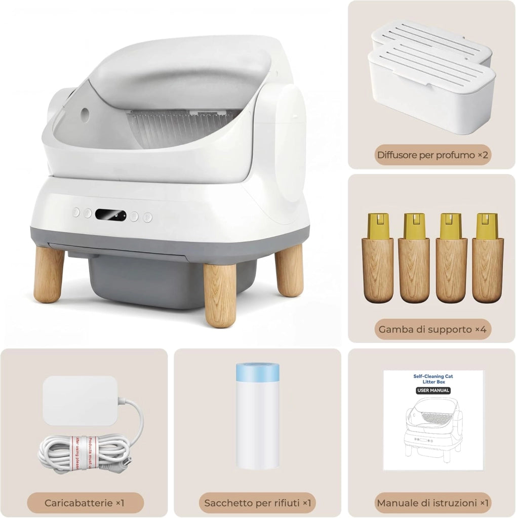 Lettiera Gatto Autopulente, Lettiera Autopulente per Gatti XXL Elettrica con Sensori di Sicurezza/Protezione Anti-Intrappolamento/APP, Adatta per Gatti Grandi-Open-Top Automatic Cat Litter Box