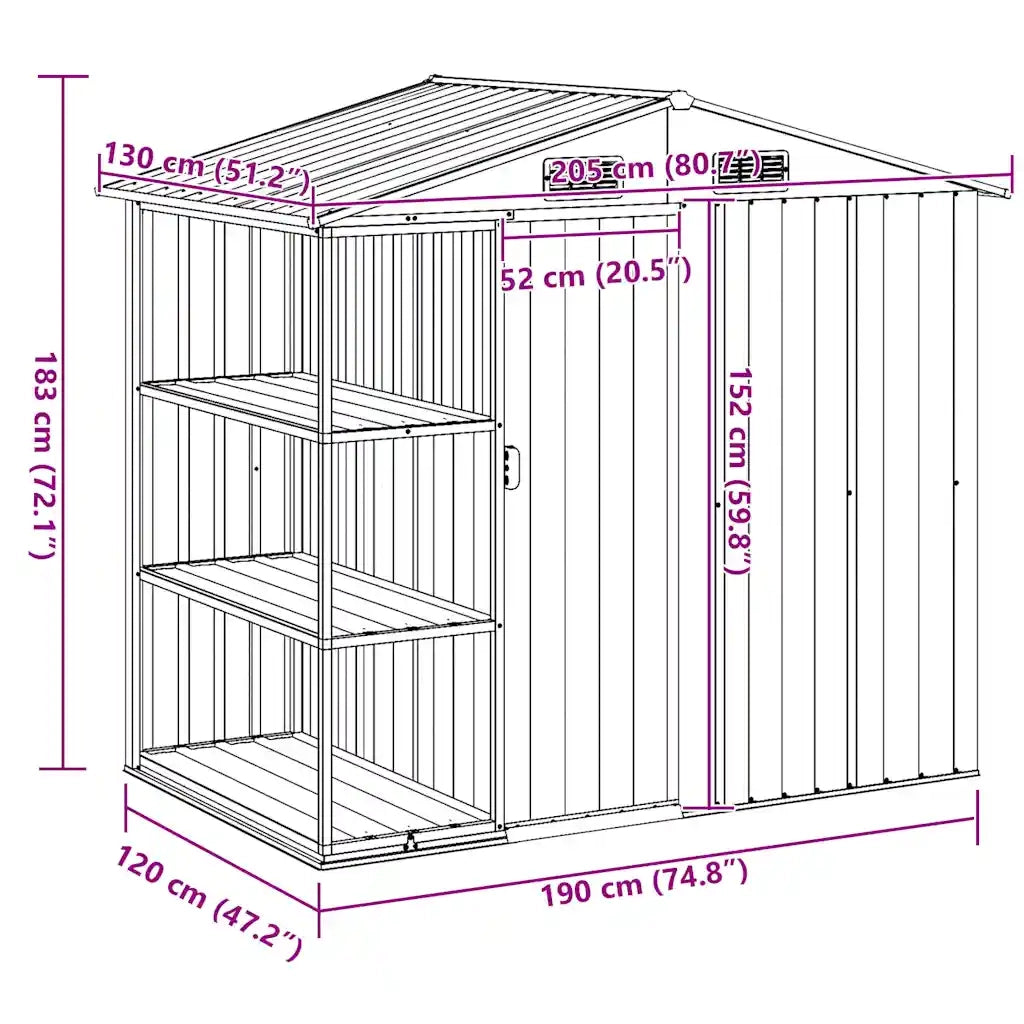Capanno da Giardino con Scaffali Marrone 205x130x183 cm Ferro 47105