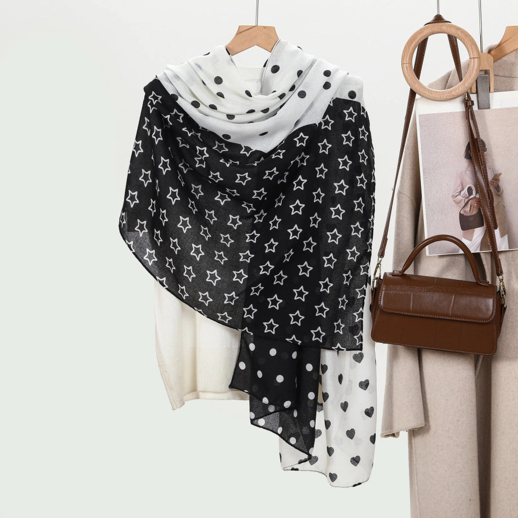 Elegante sciarpa/scialle da donna in cotone e lino in stile coreano con stampa trasparente