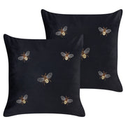 Set di 2 cuscini decorativi in velluto nero 45 x 45 cm con motivo con api soggiorno camera da letto