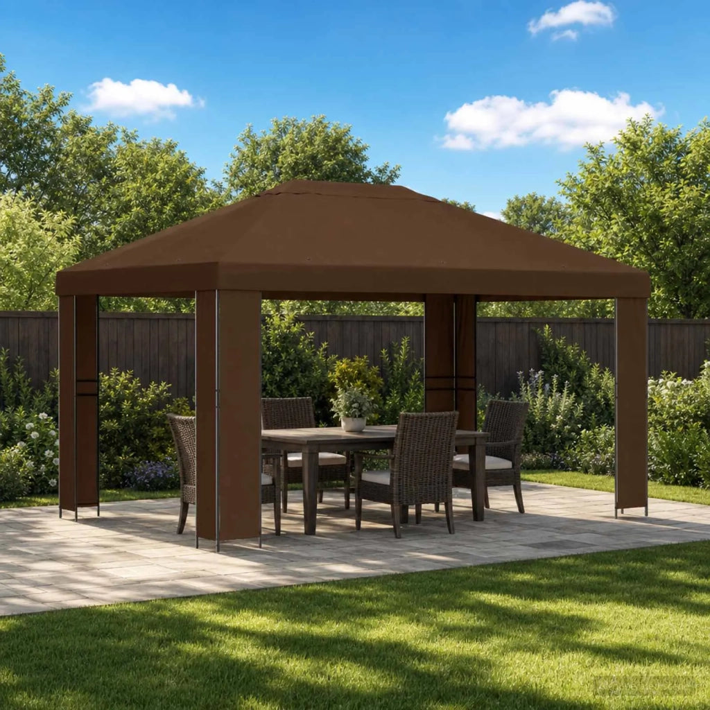 Gazebo | Pergolato 4 ¡Á 3 m Marrone Poliestere e Acciaio 190 gsm