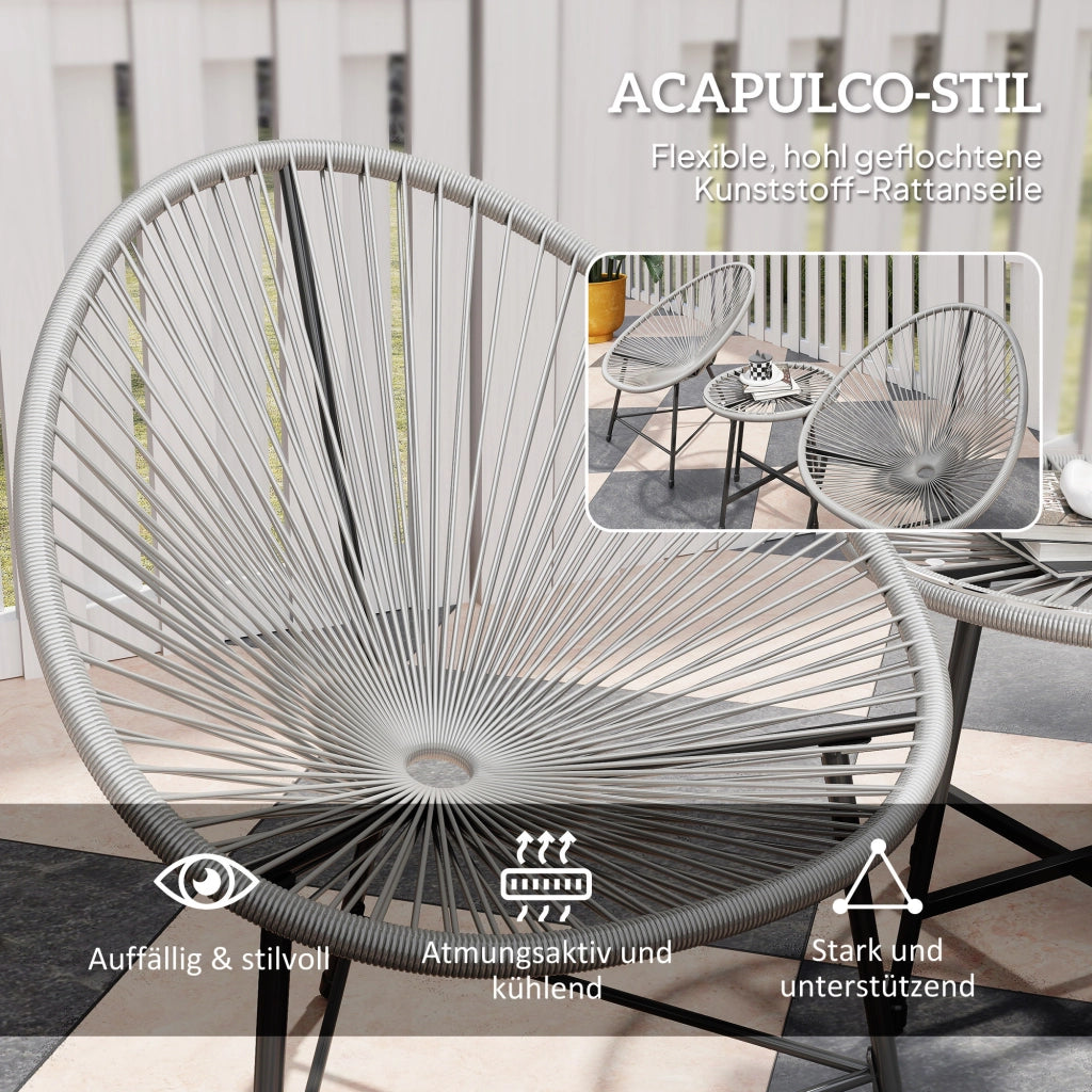 Set Giardino 3 Pezzi ¨C zephmum ¨C Grigio, Polyrattan, Acciaio