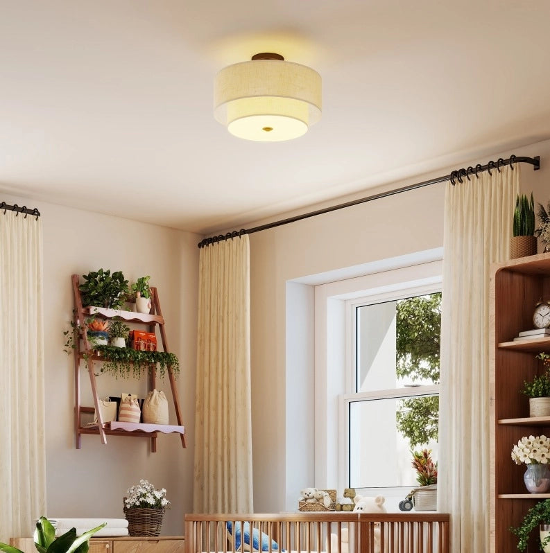 Plafoniera ULEVR ?40 x 26 cm in metallo nero e tessuto color crema, per 3 lampadine E14