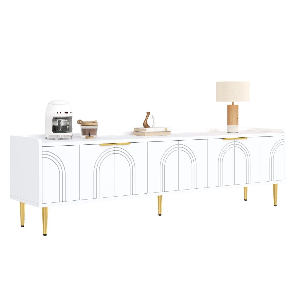 Mobile TV con 2 Ante e Scomparti; Passacavi; Design Scultoreo 3D; in MDF; Bianco; 170??35??47;5 cm