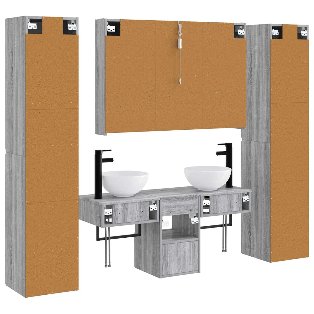 Set di mobili per il bagno 6 pcs Sonoma grigio 3407188