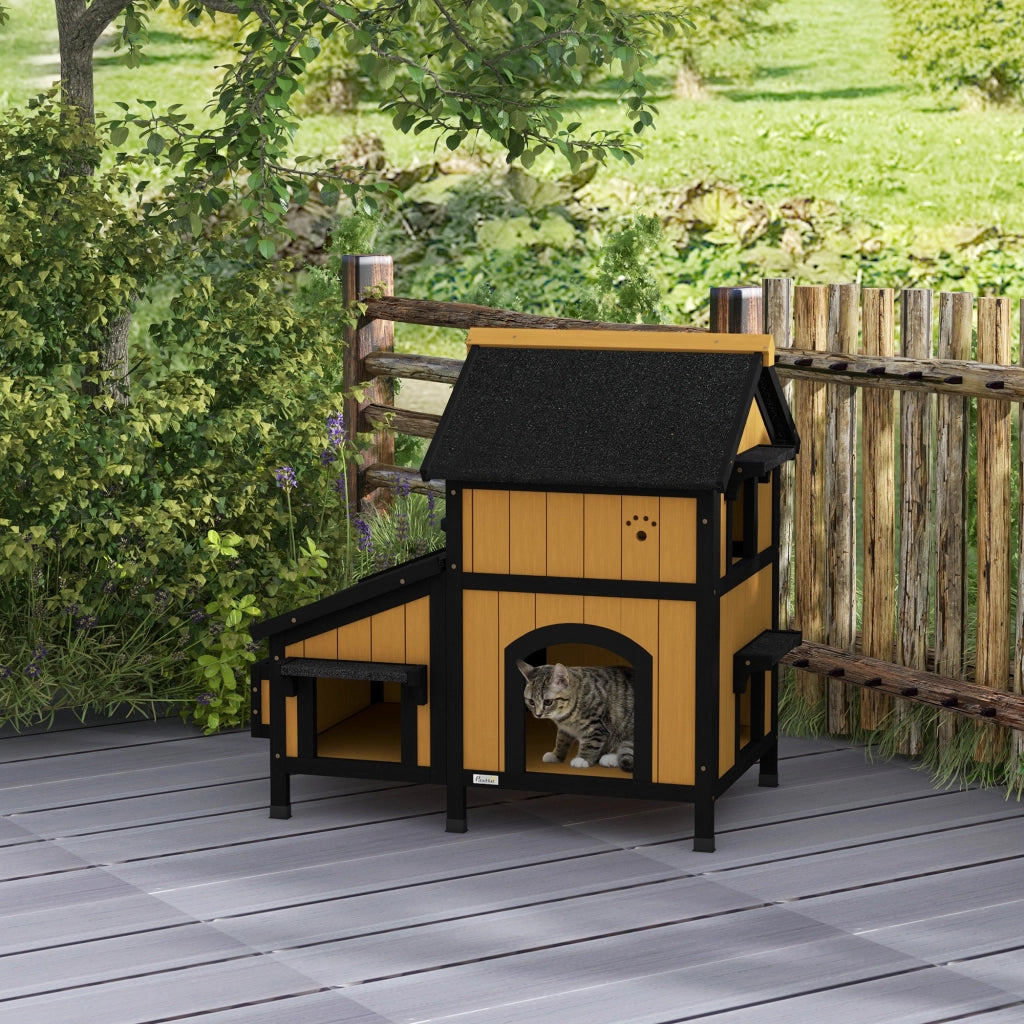 Casetta per Gatti in Legno a 2 Livelli ¨C zephmum ¨C 96x65x85,5 cm Natural