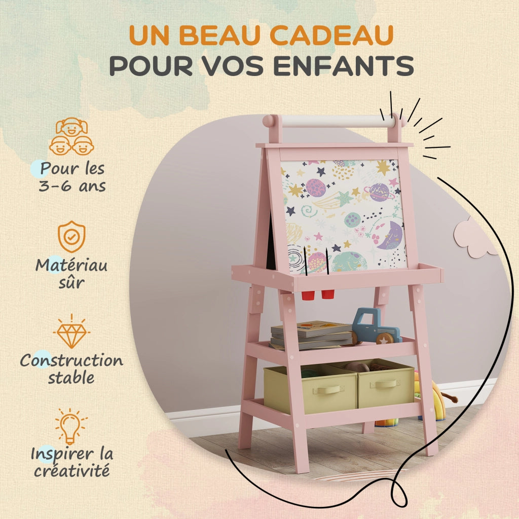 Tavolo da disegno bambini 3 in 1 con lavagna magnetica ¨C zephmum ¨C rosa