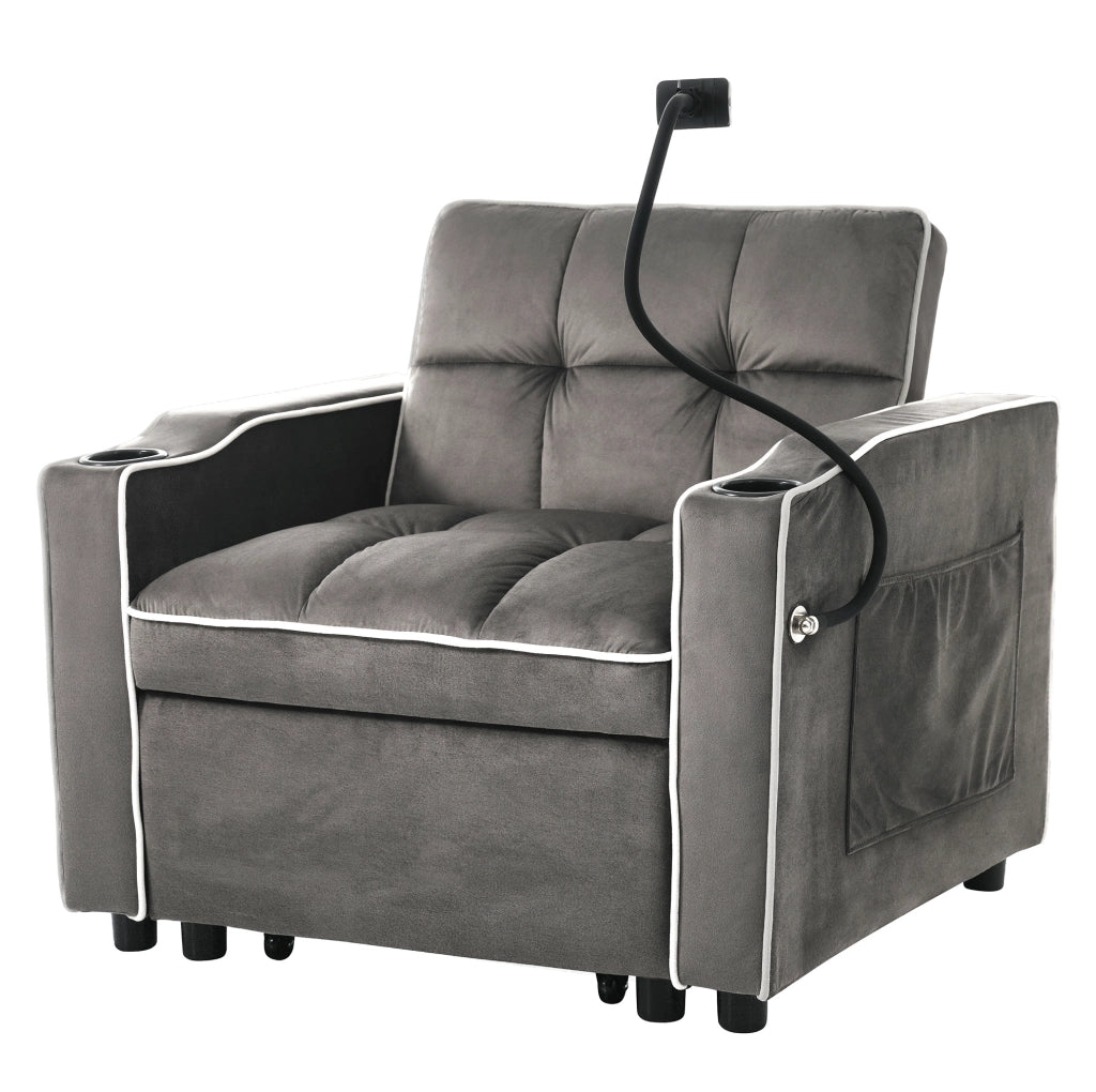 Poltrona letto estraibile 3 in 1 in velluto grigio scuro