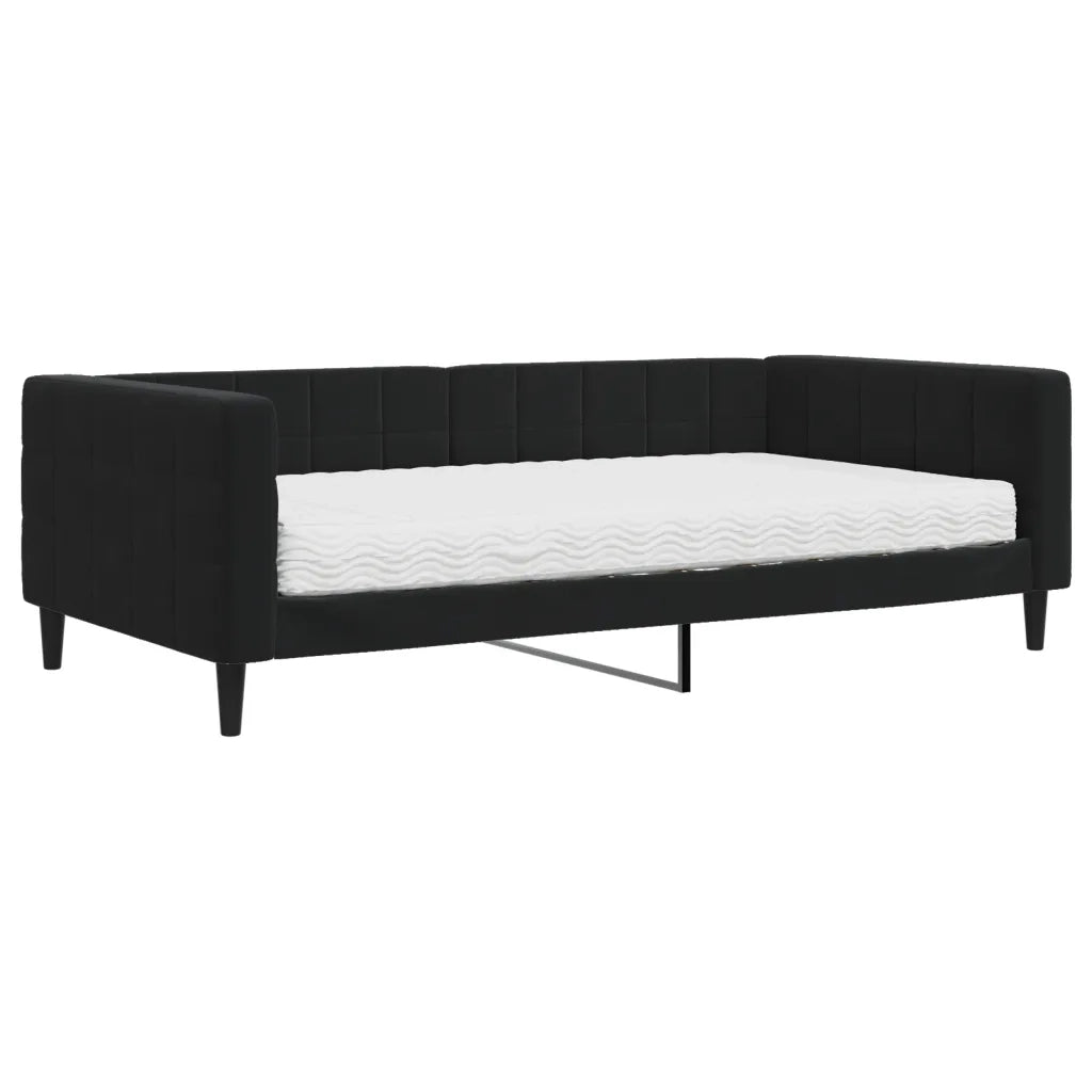 Divano Letto con Materasso Nero 100x200 cm in Velluto