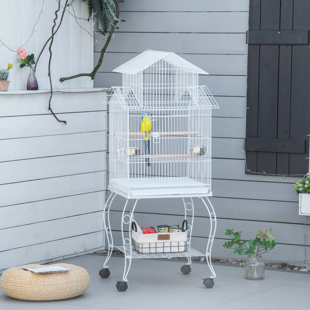 Gabbia per Uccelli Grande con Ruote e Ripiano ¨C zephmum ¨C 50x49x137 cm Bianco