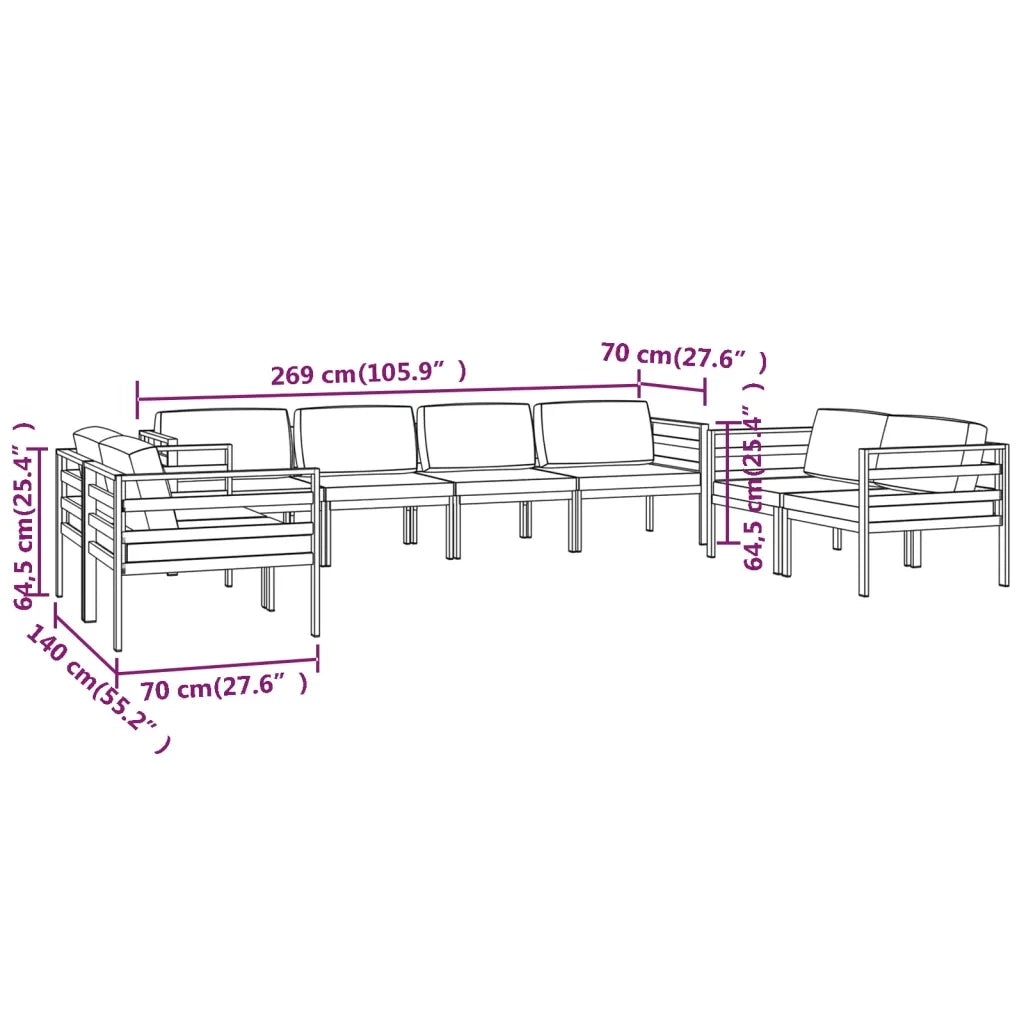 Set Divani da Giardino 8 pz con Cuscini in Alluminio Antracite 3107798