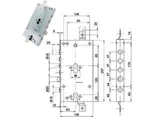 SERRATURA TRIPLICE APPLICARE SCROCCO DOPPIO CIL.EU. BLINDATE 50237  mm.63, interasse catenacci mm.37    CIPIERRE