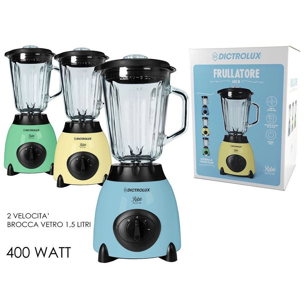 Trade Shop - Frullatore Elettrico Design Elegante Funzionale Retrò 400w 2 Velocità Brocca Vetro 1,5lt -