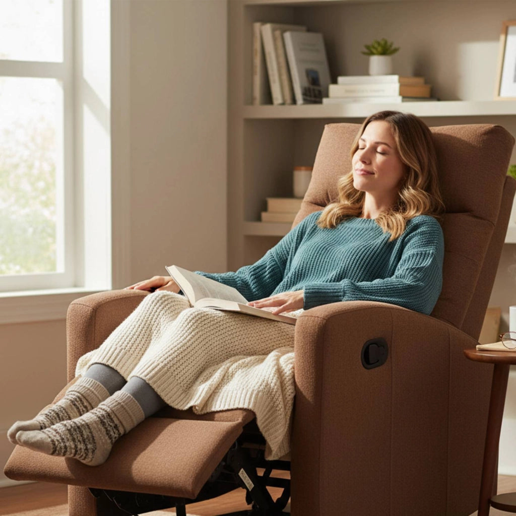 Marvin Poltrona Relax Reclinabile Manuale con Poggiapiedi Solena, Schienale Regolabile Seduta Ergonomica in Tess Marrone