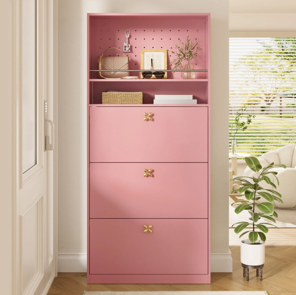 Scarpiera 80 x 24 x 178,5 cm in pannelli truciolari rosa per ingresso