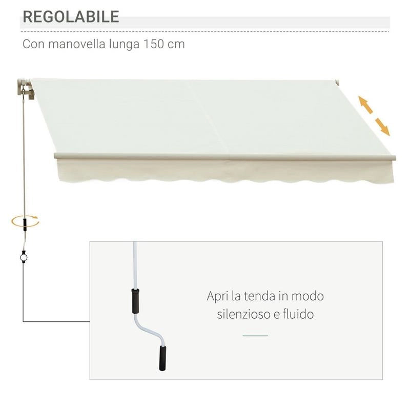 TENDA DA SOLE PER ESTERNO AVVOLGIBILE A MANOVELLA 295 X 245 CM BIANCO