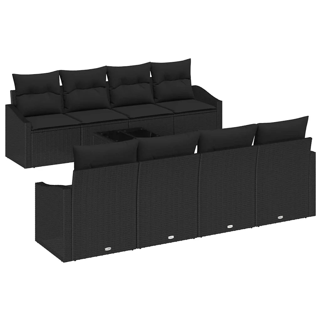 Set di divani con cuscino con cuscino 9 pcs Nero polyrattan 3346653