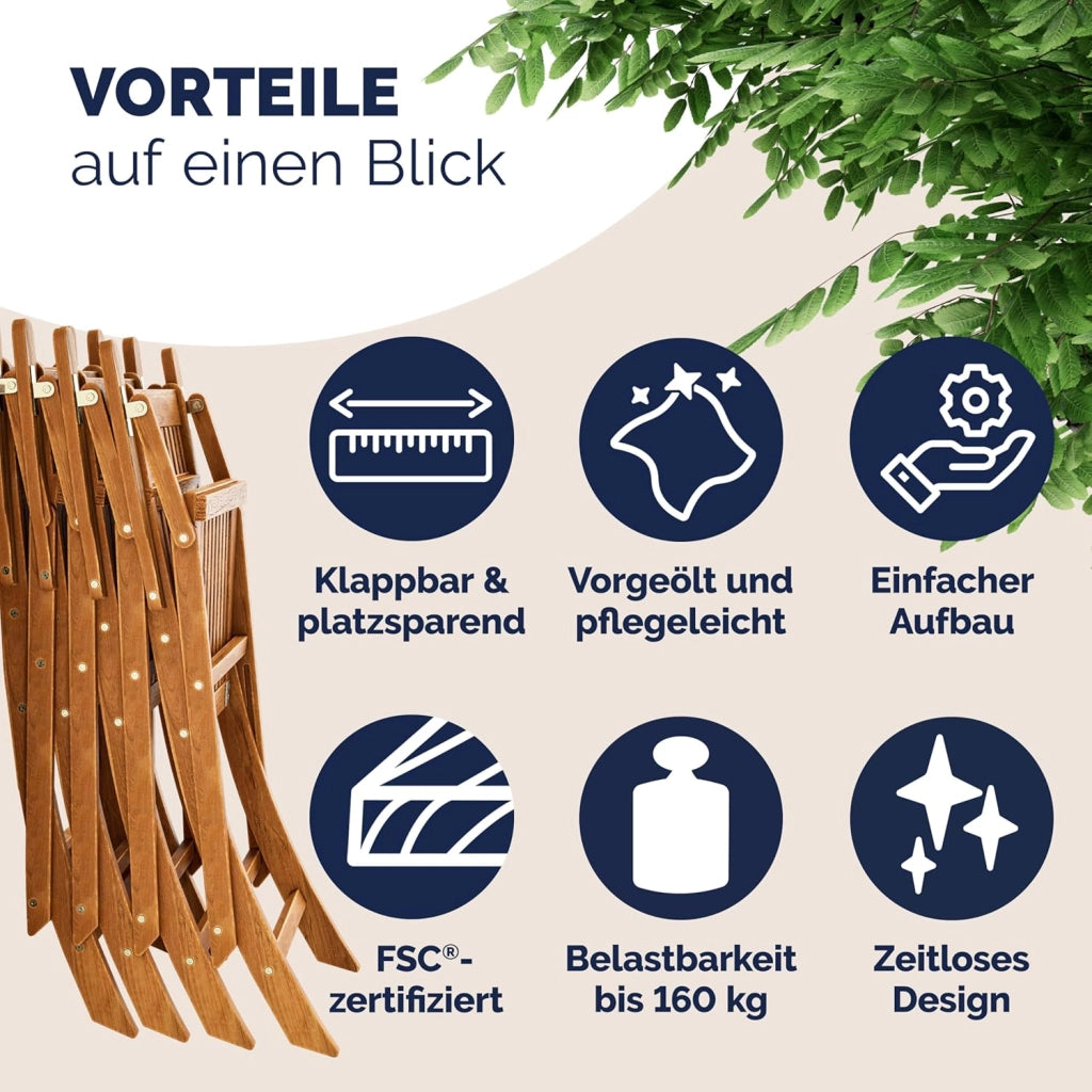 Deuba Sedie da Giardino Set di 4 Sydney pieghevoli in Legno di Acacia con braccioli Certificazione FSC® patio sedie da pranzo terrazza balcone