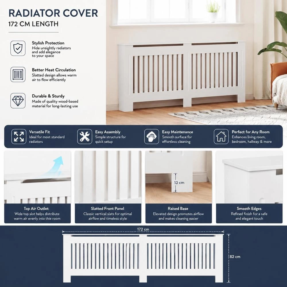 Radiator Cover White MDF 172 Cm