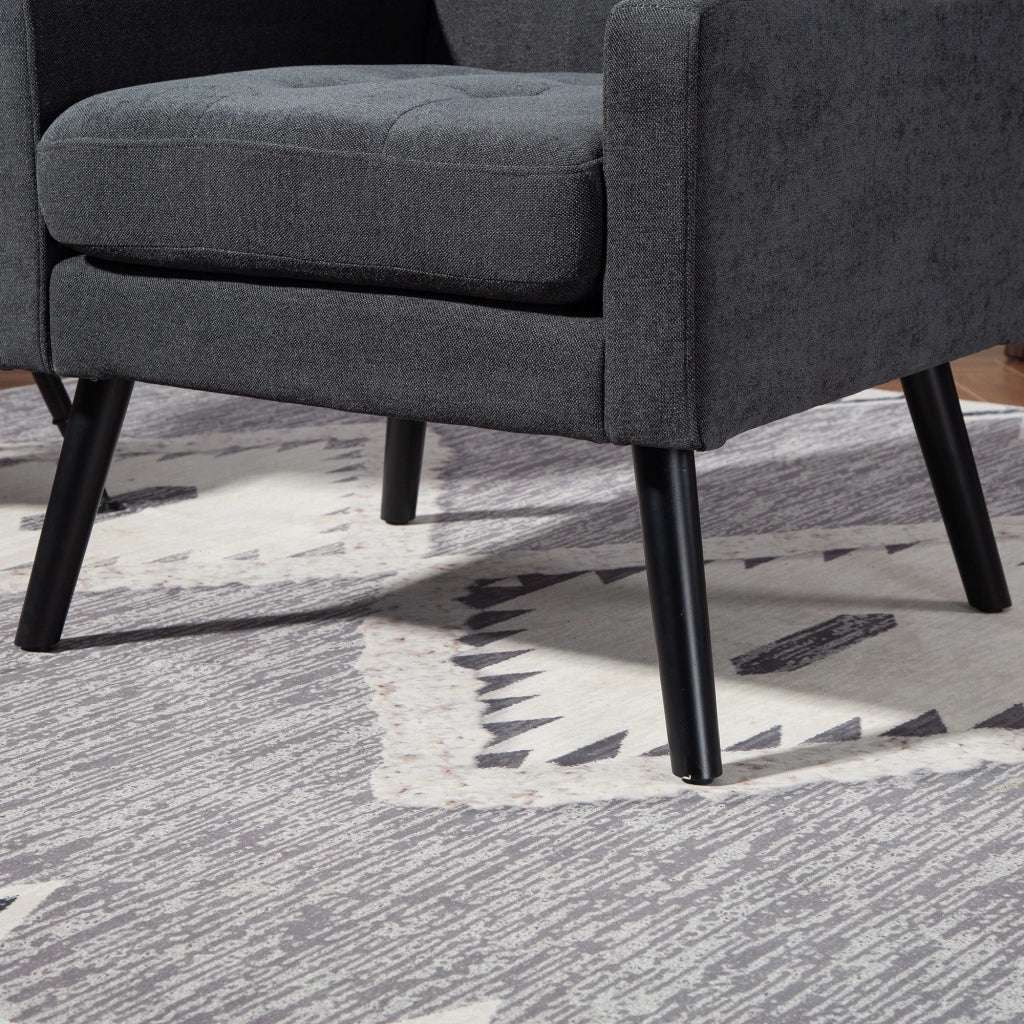 POLTRONA Imbottita in lino Grigio Scuro con gambe in legno massello
